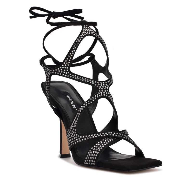 Nine West Alanah Ankle Wrap Tacón Negras | 2085-RUVGW