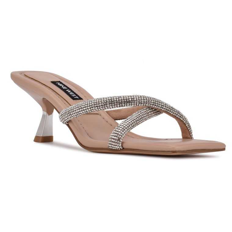 Nine West Blonde Tacón Chanclas Beige | 0468-JTQON