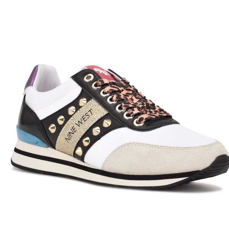 Nine West Bunnie Sneakers Doradas Blancas Negras | 2853-NICAW