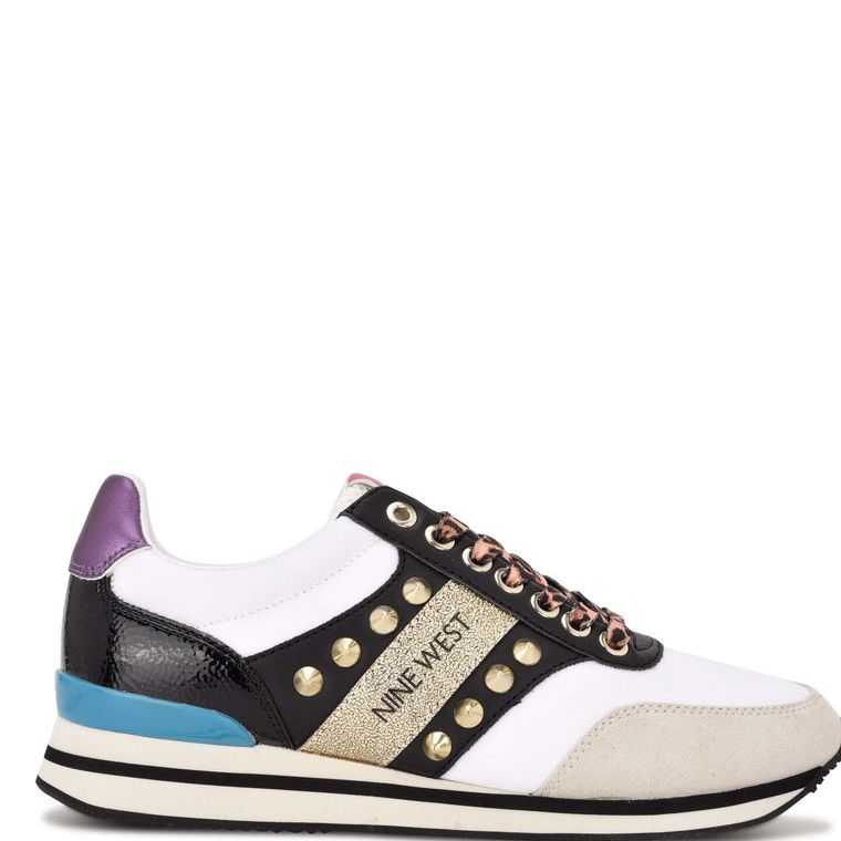 Nine West Bunnie Sneakers Doradas Blancas Negras | 2853-NICAW