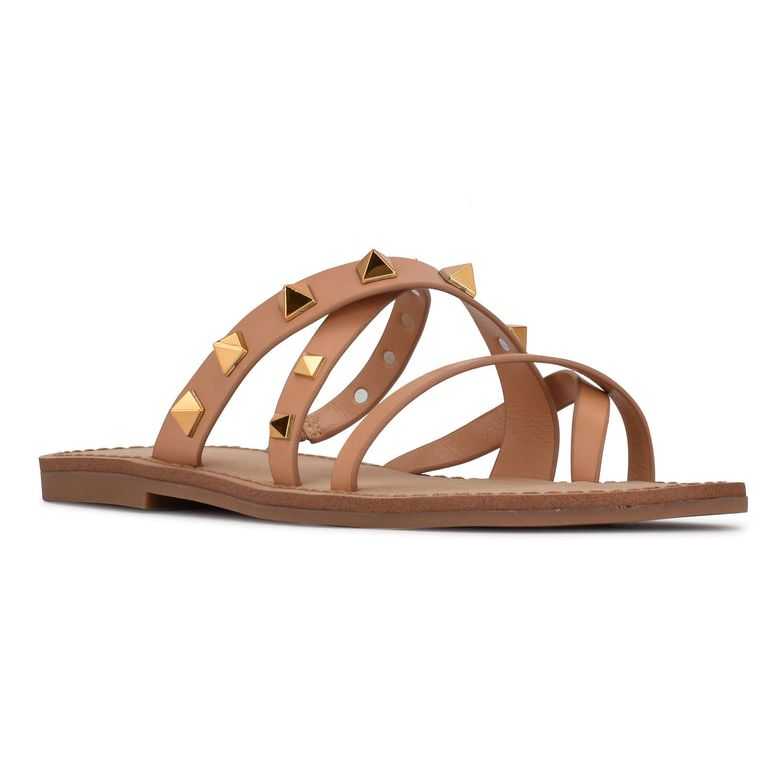 Nine West Cerri Planos Chanclas Beige | 1653-RBIWU