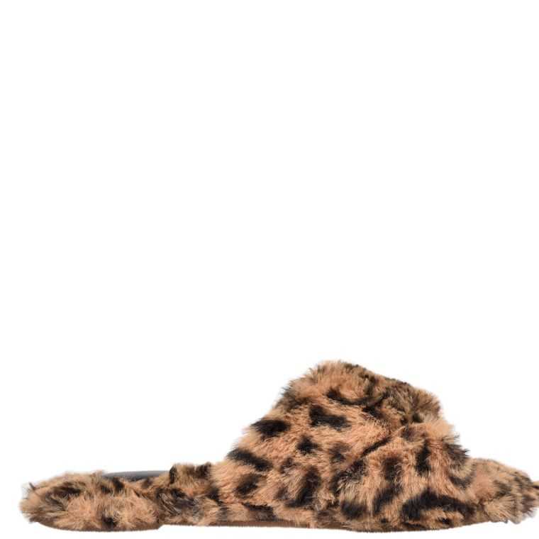 Nine West Cozy Planos Chanclas Beige Leopardo | 1032-HXTRG