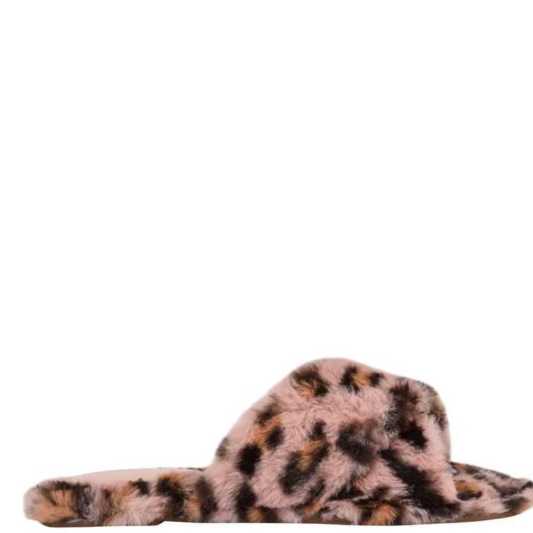 Nine West Cozy Planos Chanclas Rosas Leopardo | 2801-JMGTW