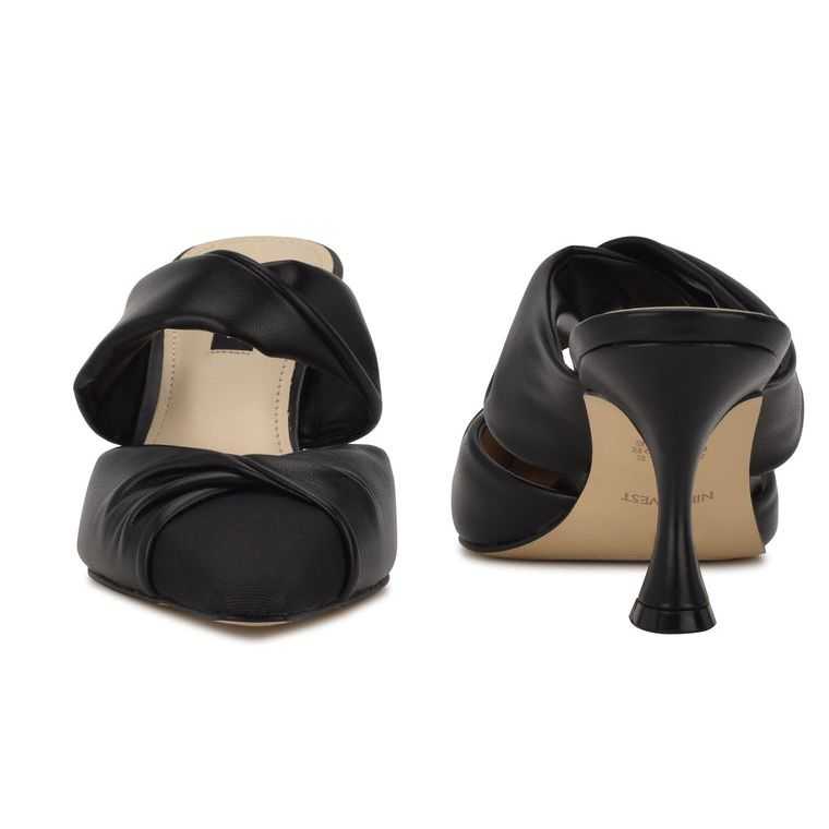 Nine West Crown Pointy Puntera Mules Negras | 0248-QXIKU