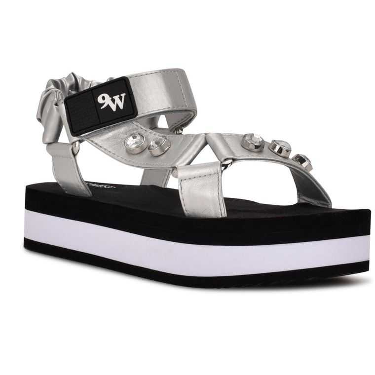 Nine West Cutie Plataforma Sandals Plateadas | 5190-BPXMA