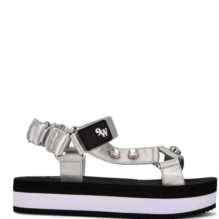 Nine West Cutie Plataforma Sandals Plateadas | 5190-BPXMA