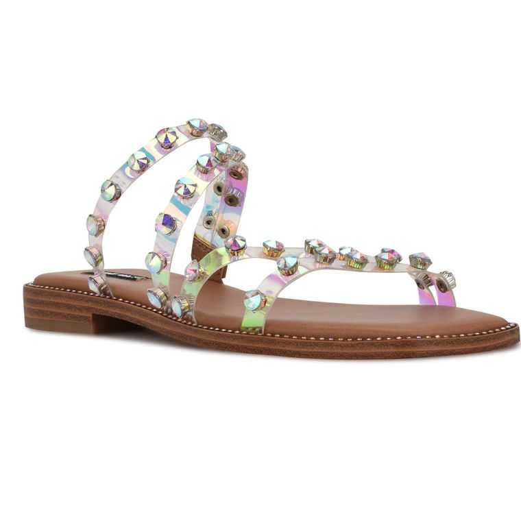 Nine West Evan Chanclas Sandals Beige Azules Multicolor | 3014-BGDNH