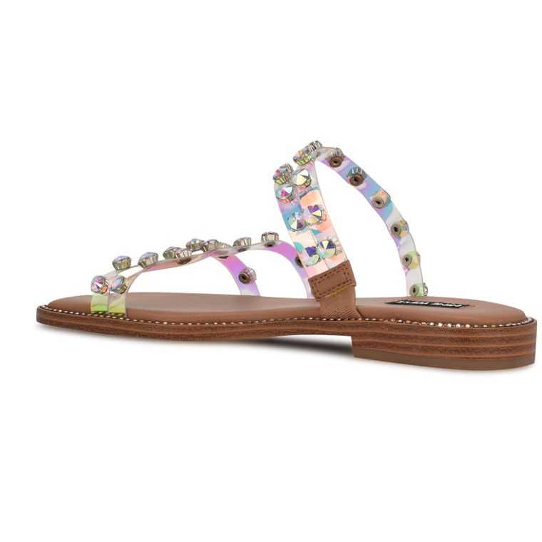 Nine West Evan Chanclas Sandals Beige Azules Multicolor | 3014-BGDNH