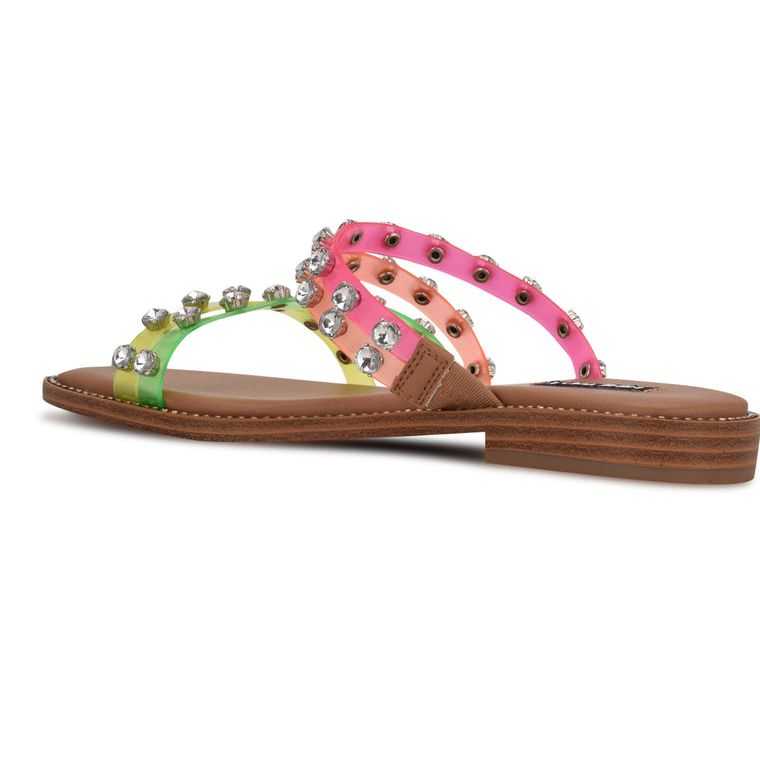 Nine West Evan Planos Chanclas Beige Rosas Multicolor | 0431-RGUHY