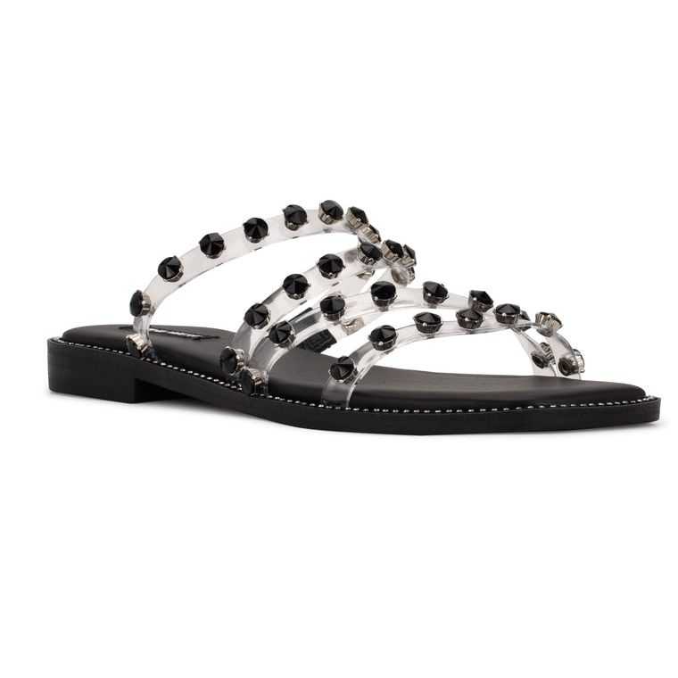 Nine West Evan Planos Chanclas Negras | 3178-KCSDE