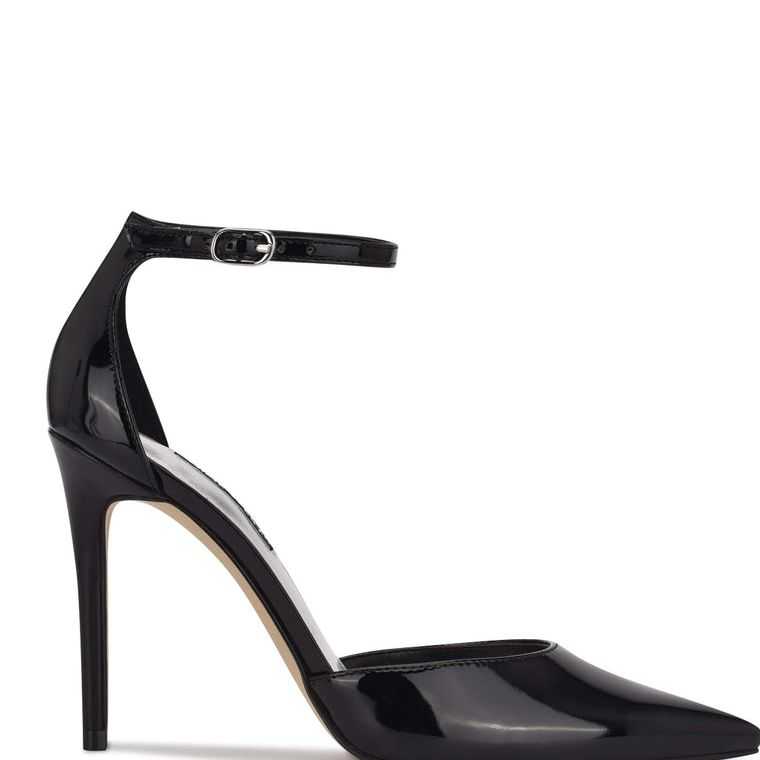 Nine West Faiz Pointy Puntera Ankle Correa Pumps Negras | 0549-JQLAG