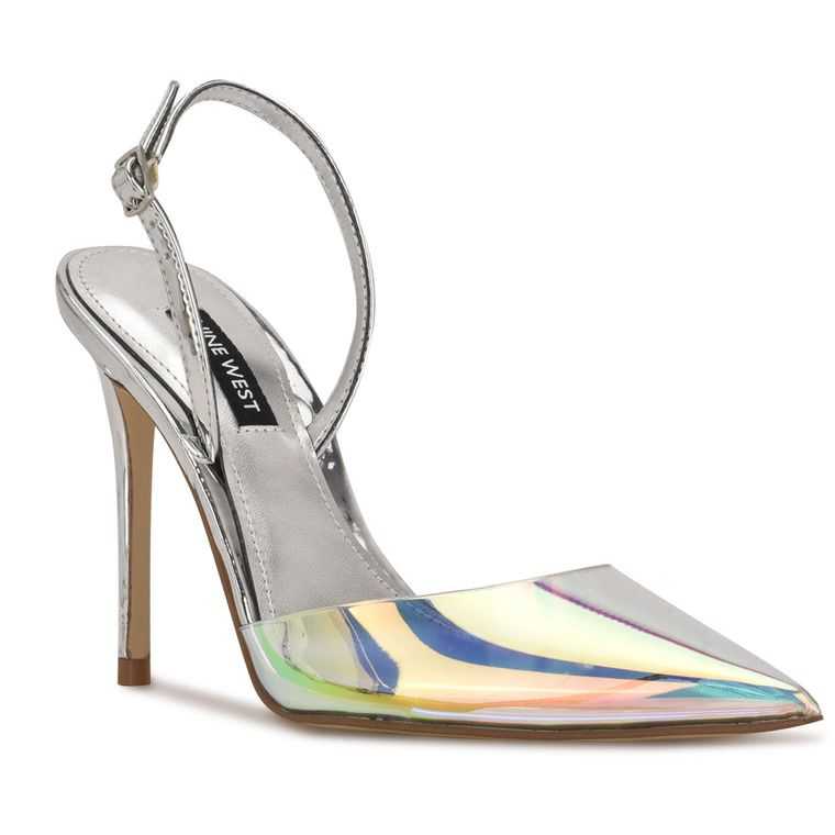 Nine West Fayes Pointy Puntera Slingbacks Azules Multicolor Plateadas | 5086-YIORN