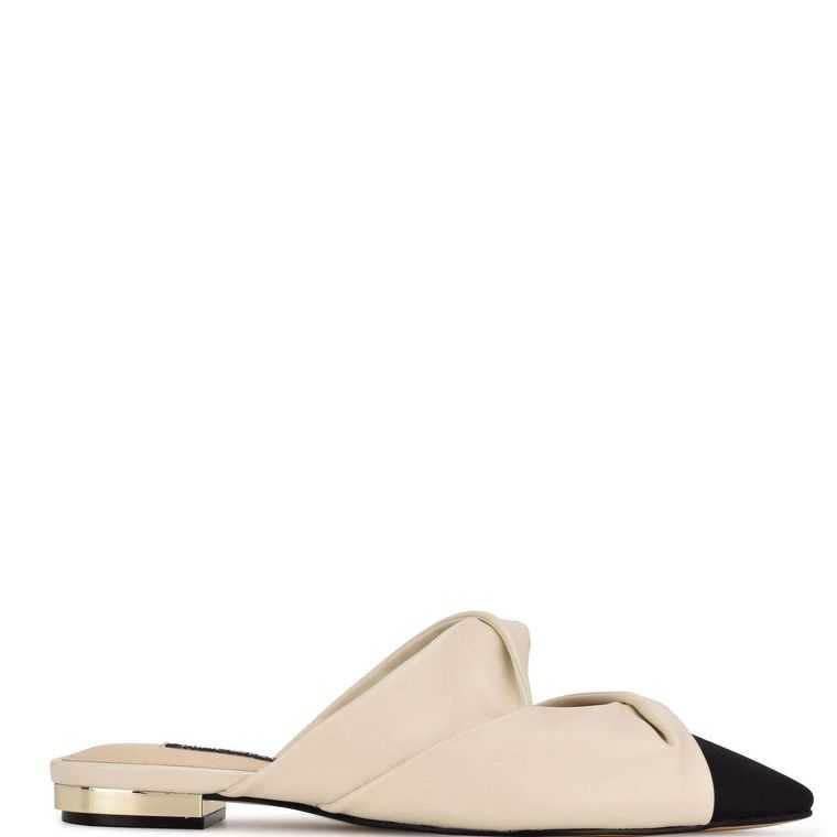 Nine West Findya Pointy Puntera Mules Creme Negras | 1842-VOHED