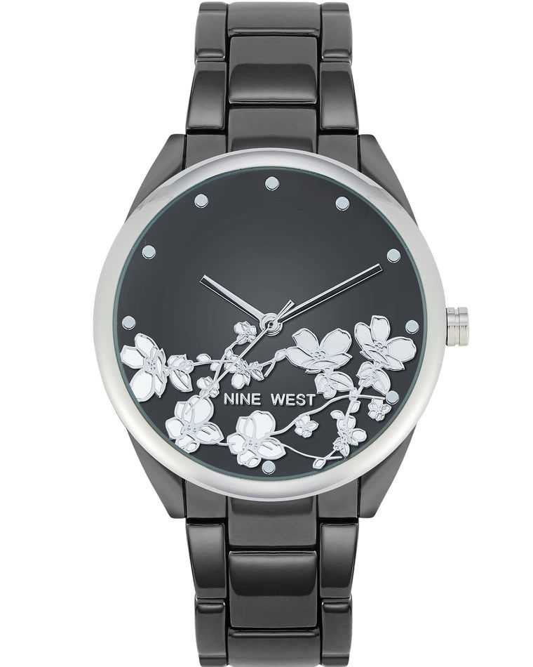 Nine West Floral Dial Metal Bracelet Gris | 5790-WMTLI