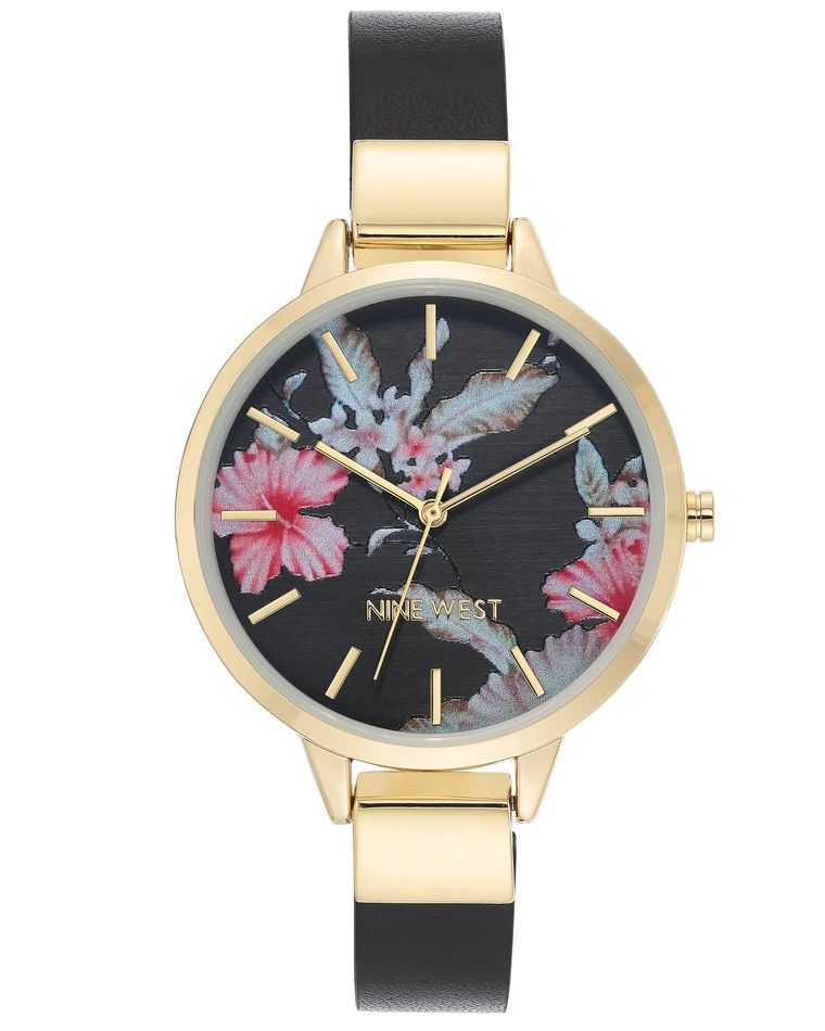 Nine West Floral Dial Negras | 2578-RZDGV