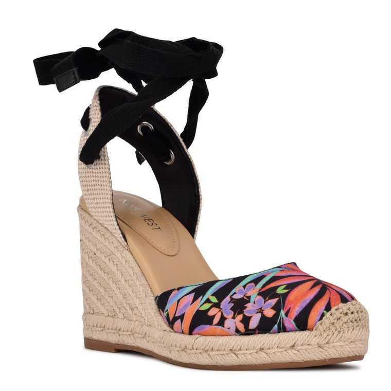 Nine West Friend Ankle Wrap Alpargata Wedge Negras | 1052-XFODZ