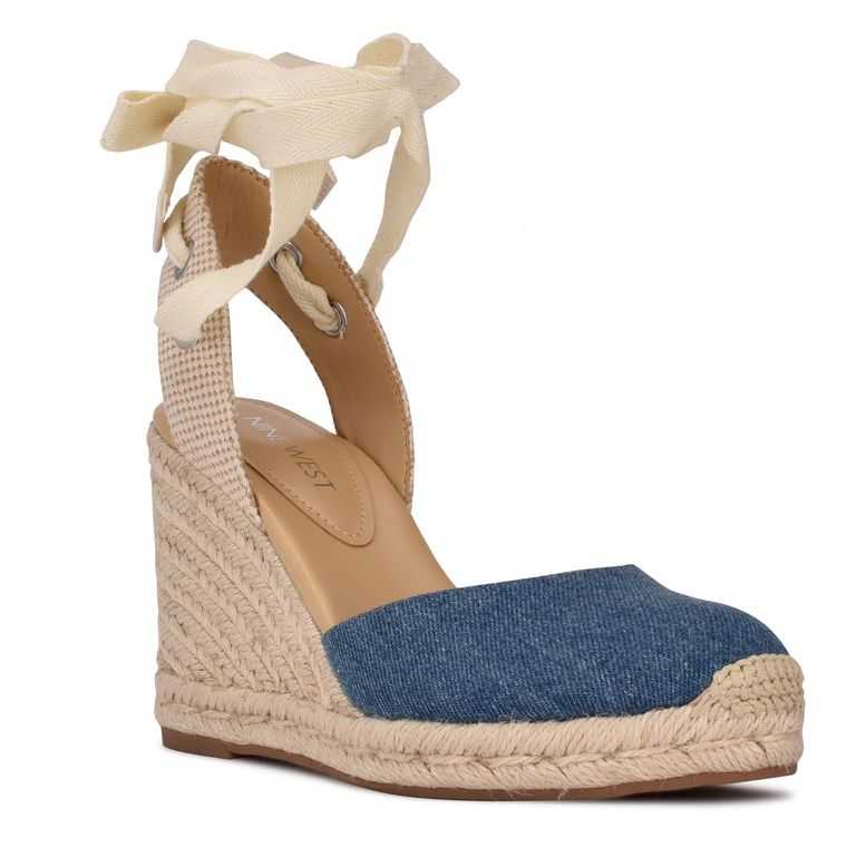 Nine West Friend Ankle Wrap Alpargata Wedge Azules | 5382-NTMPL