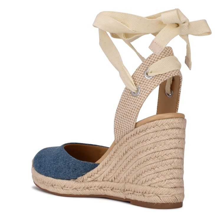 Nine West Friend Ankle Wrap Alpargata Wedge Azules | 5382-NTMPL