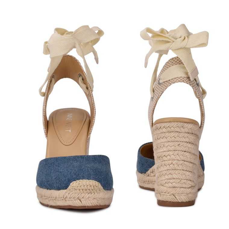 Nine West Friend Ankle Wrap Alpargata Wedge Azules | 5382-NTMPL