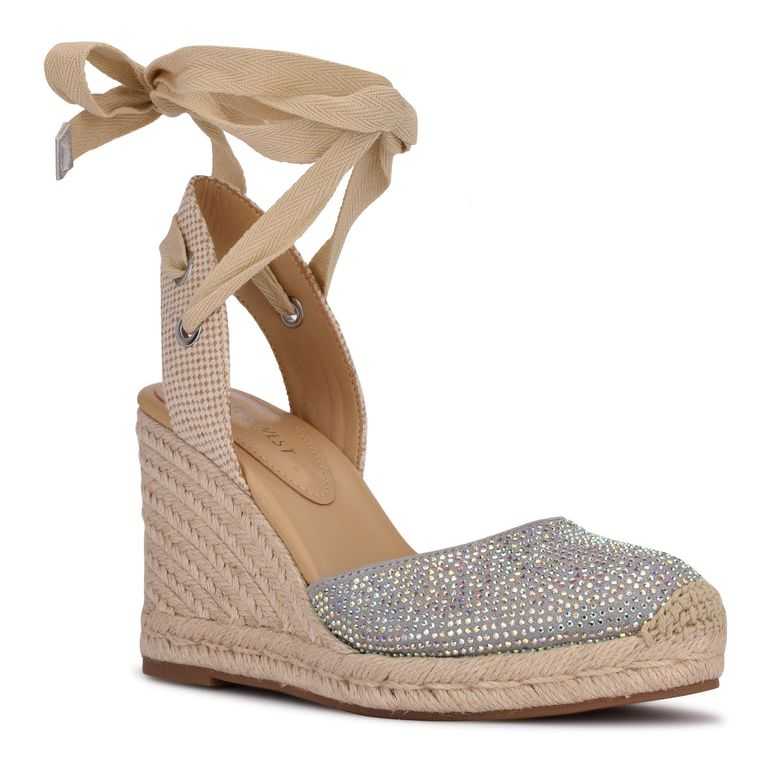 Nine West Friend Ankle Wrap Alpargata Wedge Gris | 5942-JUYCS