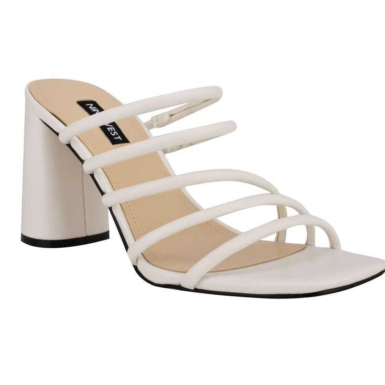 Nine West Girlie Block Chanclas Sandals Blancas | 3104-HPKTJ