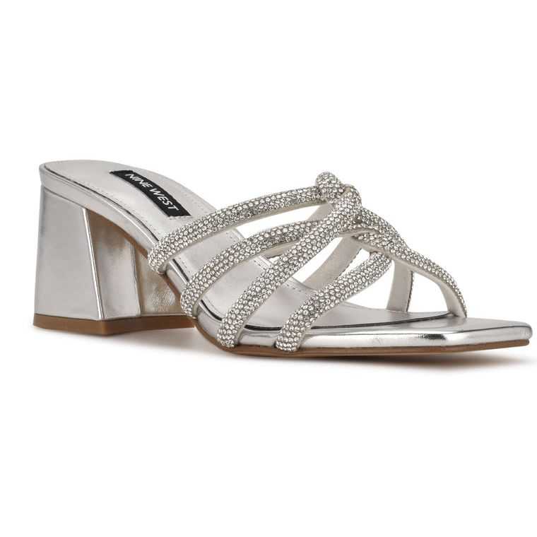 Nine West Glitz Block Chanclas Sandals Plateadas | 0352-DQGXN