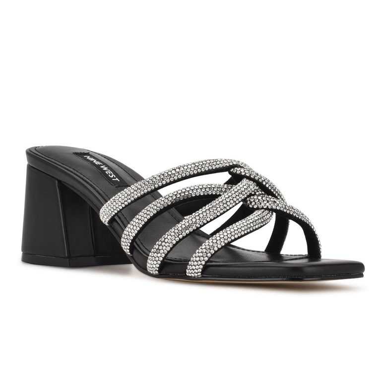 Nine West Glitz Block Heel Chanclas Negras | 1058-BACPR