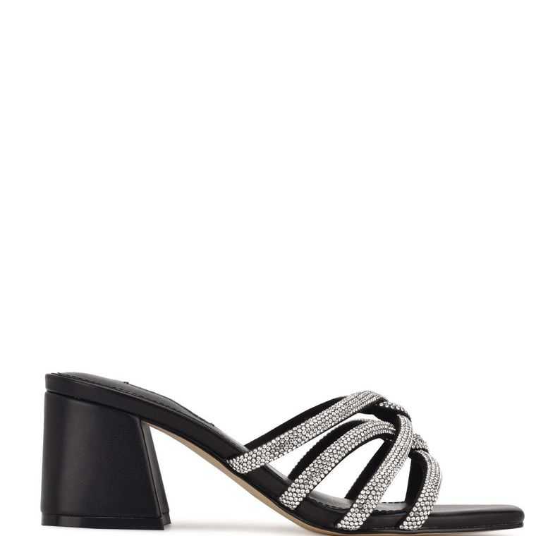 Nine West Glitz Block Heel Chanclas Negras | 1058-BACPR