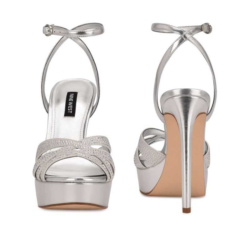 Nine West Gobig Plataforma Sandals Plateadas | 5620-BPMHU