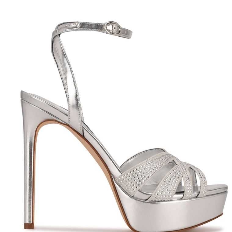 Nine West Gobig Plataforma Sandals Plateadas | 5620-BPMHU