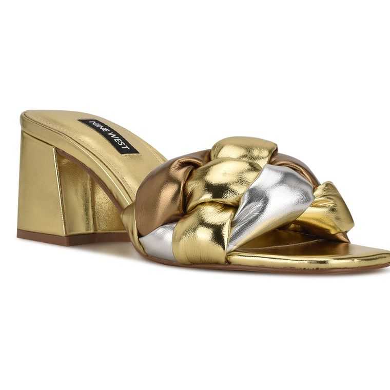 Nine West Gotit Block Heel Chanclas Sandals Metal Multicolor | 5047-SBYEU