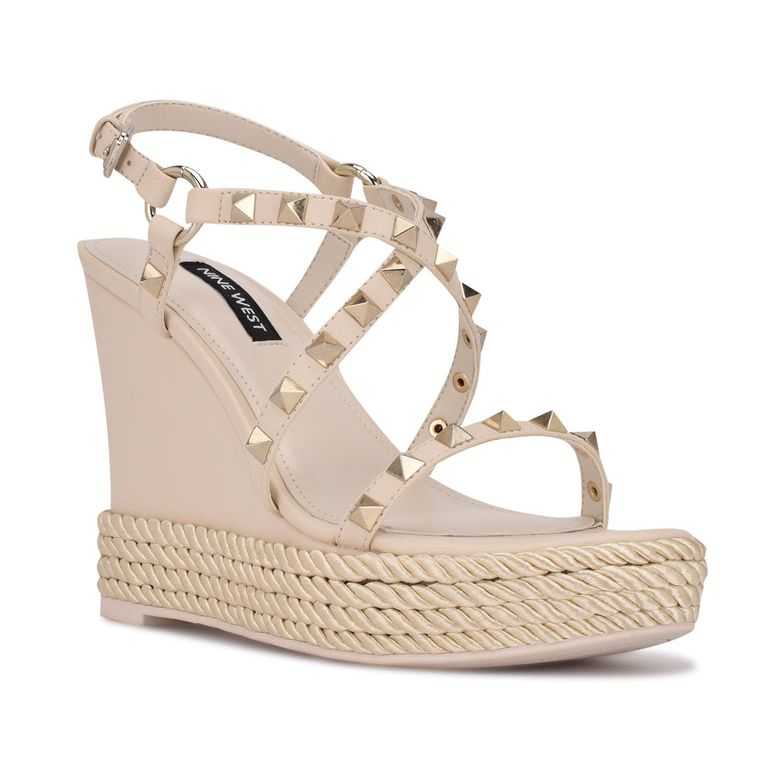 Nine West Harte Studded Alpargata Wedge Creme | 2986-MDFCV