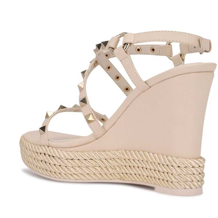 Nine West Harte Studded Alpargata Wedge Creme | 2986-MDFCV