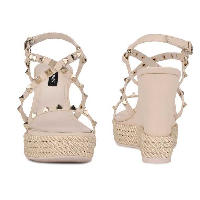 Nine West Harte Studded Alpargata Wedge Creme | 2986-MDFCV