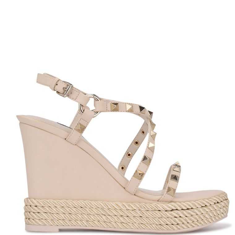 Nine West Harte Studded Alpargata Wedge Creme | 2986-MDFCV