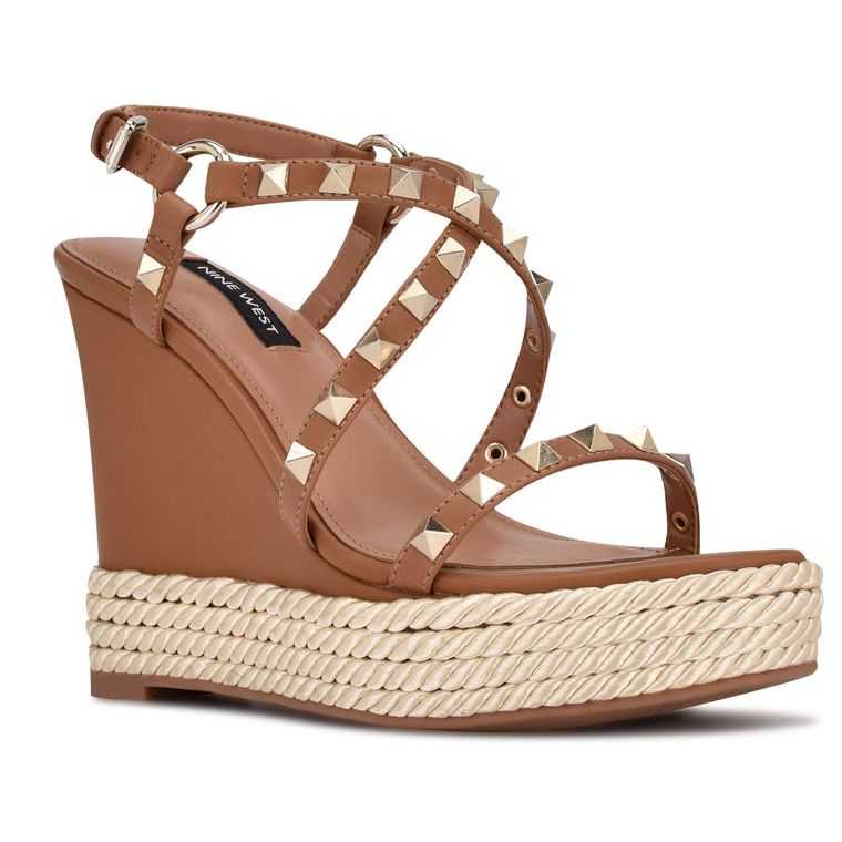 Nine West Harte Studded Alpargata Wedge Sandals Beige | 4782-JLSIU