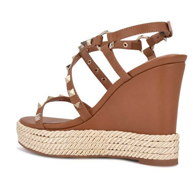 Nine West Harte Studded Alpargata Wedge Sandals Beige | 4782-JLSIU