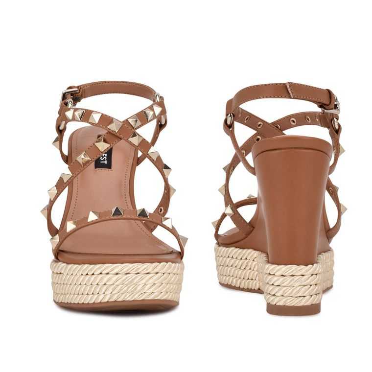 Nine West Harte Studded Alpargata Wedge Sandals Beige | 4782-JLSIU