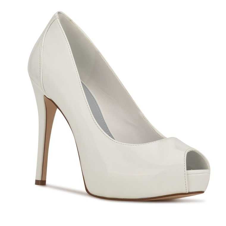 Nine West Hizzia Peep Puntera Plataforma Pumps Blancas | 4201-HQSKX