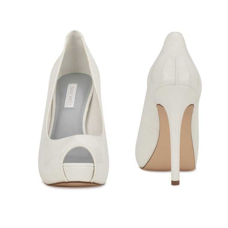 Nine West Hizzia Peep Puntera Plataforma Pumps Blancas | 4201-HQSKX