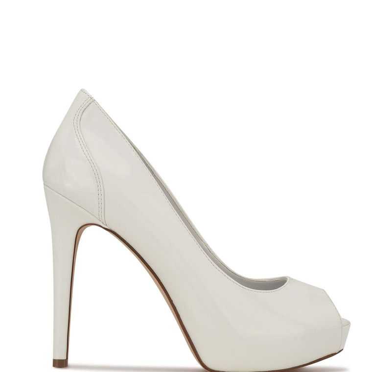 Nine West Hizzia Peep Puntera Plataforma Pumps Blancas | 4201-HQSKX