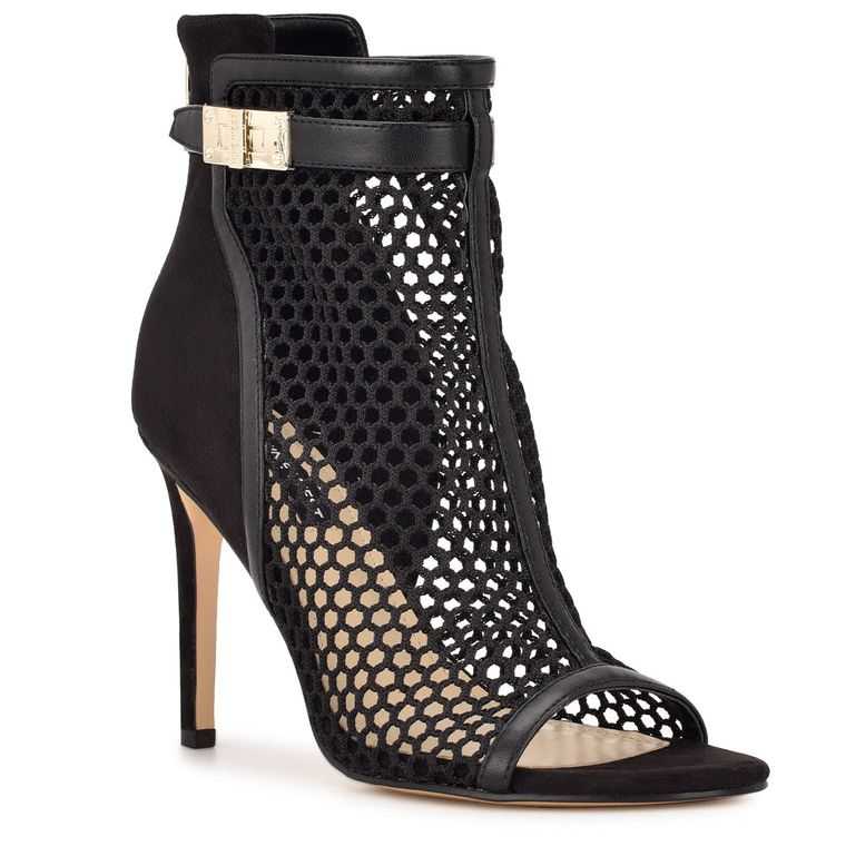 Nine West Ididit Mesh Peep Puntera Negras | 3172-GUILV