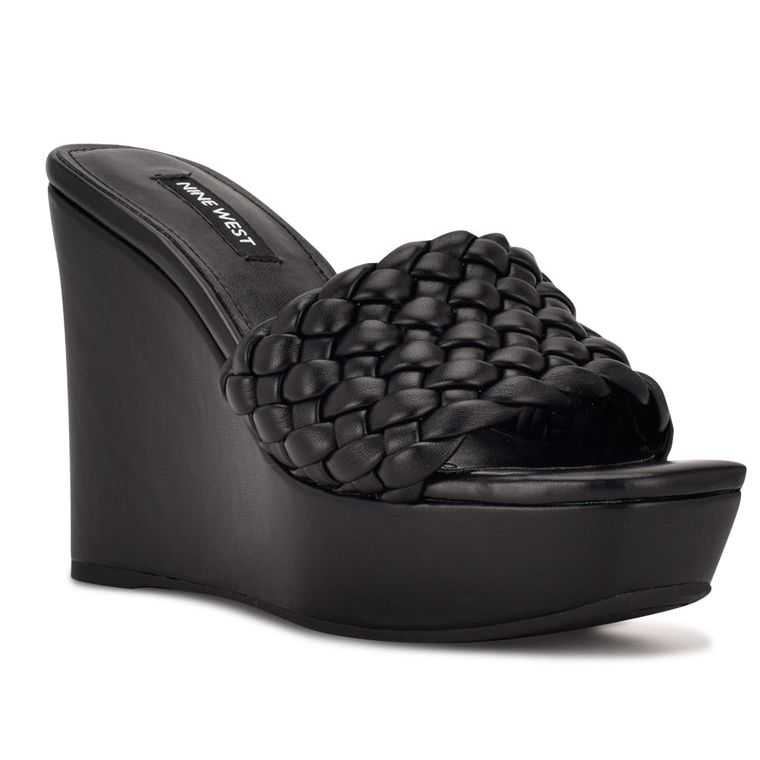 Nine West Kat Plataforma Chanclas Negras | 2195-EVRJM