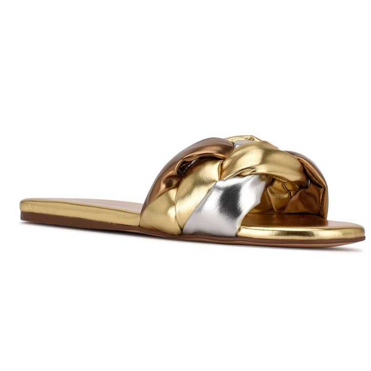 Nine West Lula Planos Chanclas Sandals Metal Multicolor | 2965-DUNHC