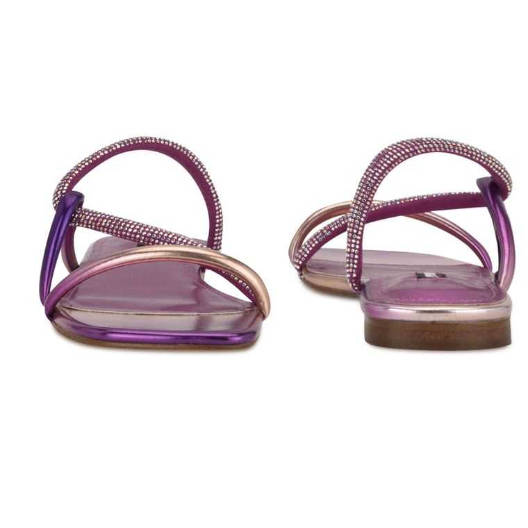 Nine West Meaa Planos Chanclas Moradas Metal | 4921-NTUAR