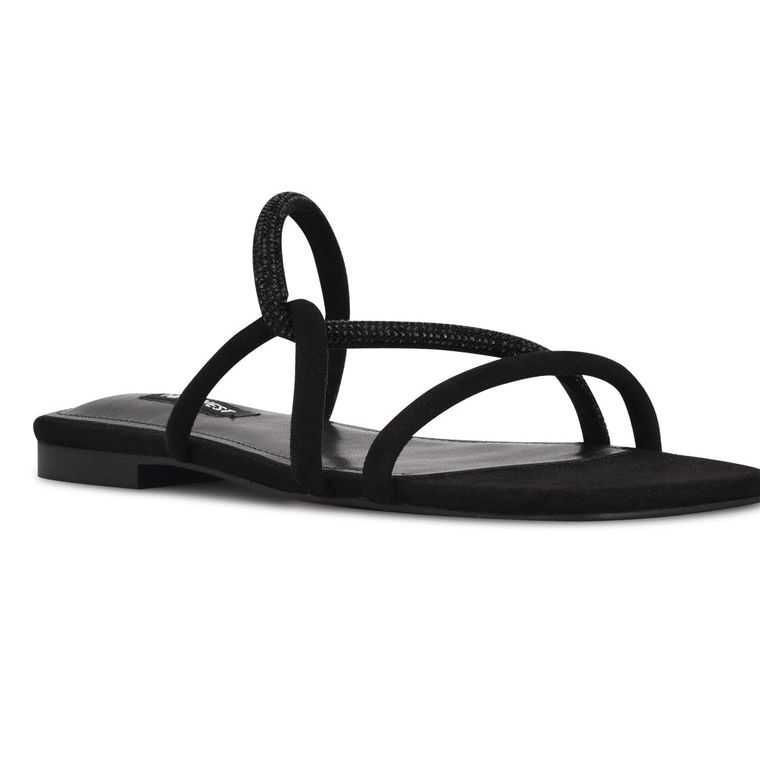 Nine West Meaa Planos Chanclas Negras | 5941-QXWRP