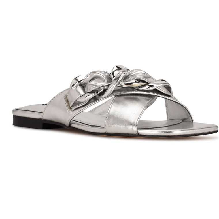 Nine West Misty Planos Chanclas Plateadas | 4890-VCDOP