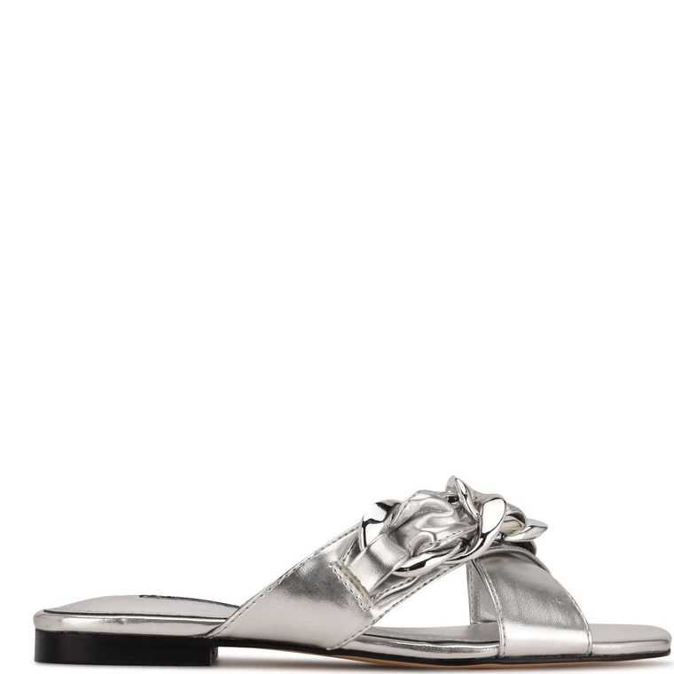 Nine West Misty Planos Chanclas Plateadas | 4890-VCDOP