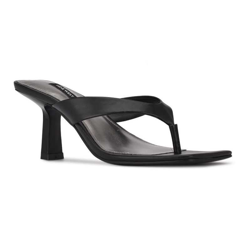 Nine West Nest Tacón Tanga Sandals Negras | 4920-JTFHU