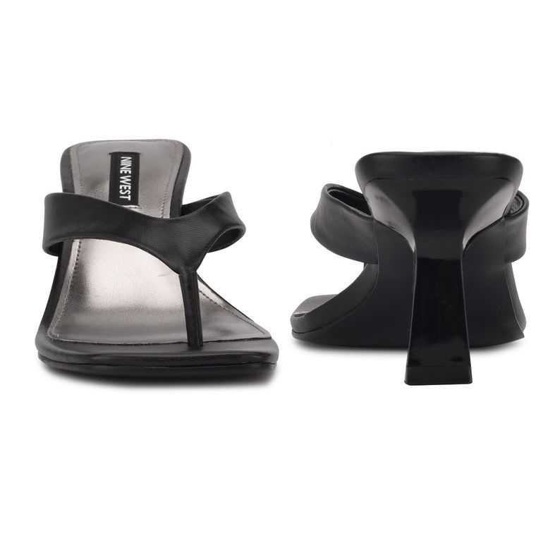 Nine West Nest Tacón Tanga Sandals Negras | 4920-JTFHU